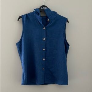 Blue Mandarin Collar Button Down Shirt